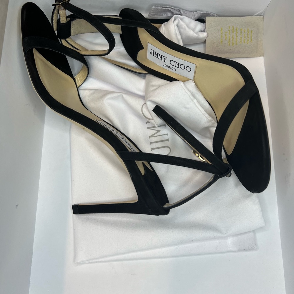 { Jimmy Choo } Minny 85 mm Black Suede Sandals Heels - Picture 8 of 12